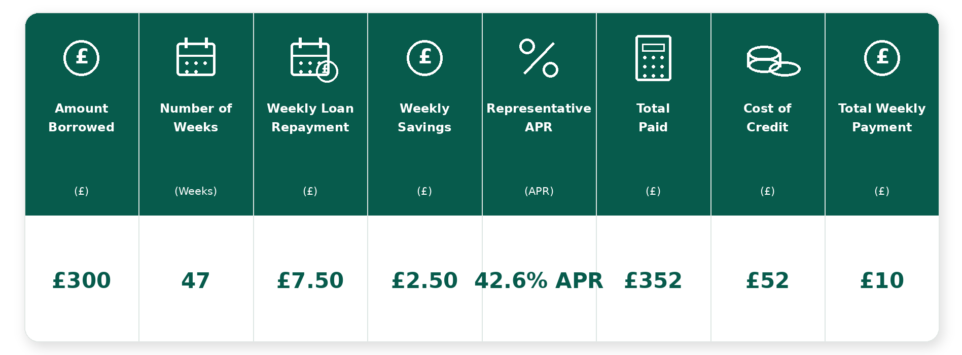 Table showing the summary of the Starter Loan details