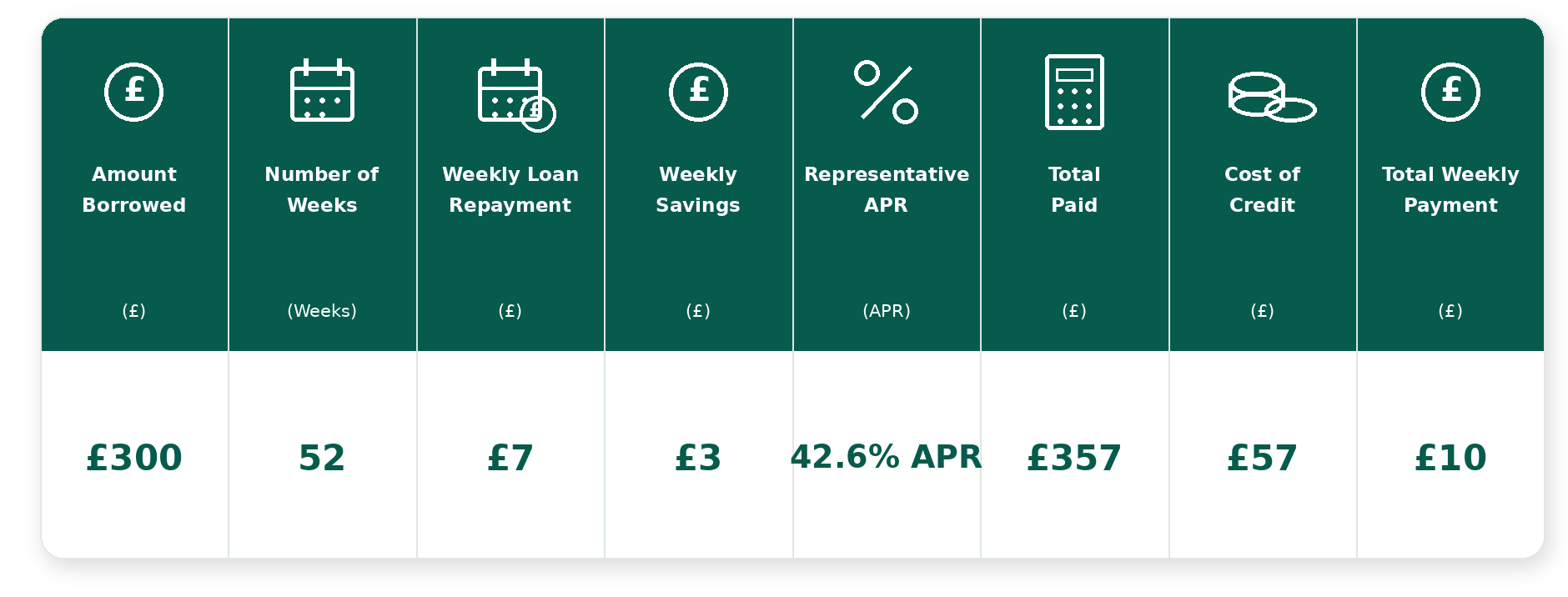Table showing the summary of the Starter Loan details